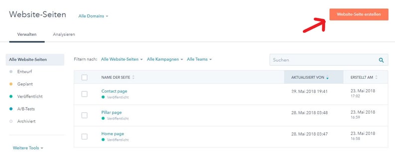HubSpot Website-Seite erstellen