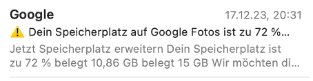 Screenshot einer Google Mail Benachrichtigung