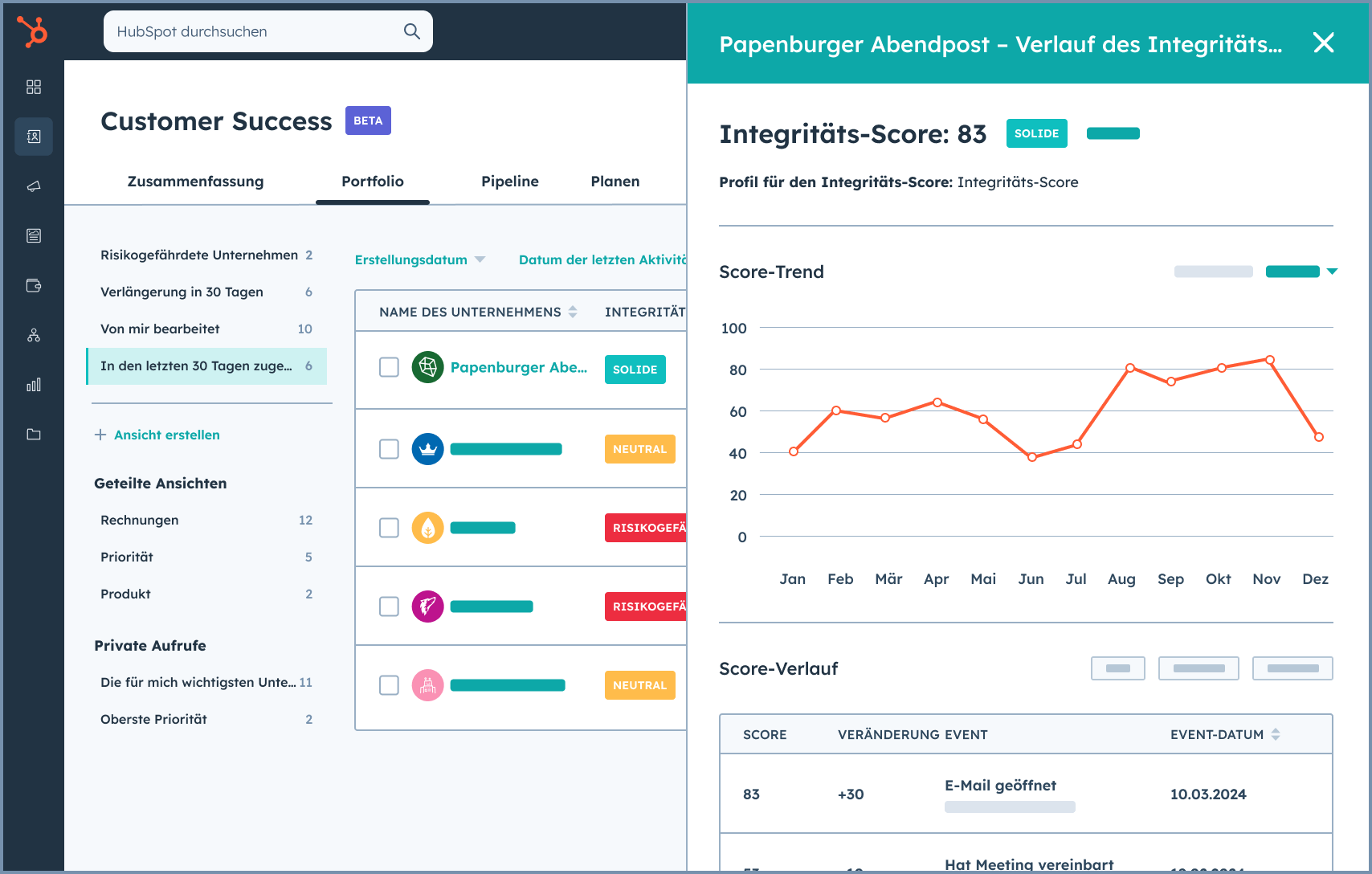 Customer Success Arbeitsbereich in HubSpot Service Hub