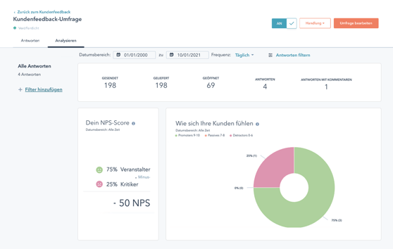 Kundenfeedback-Umfrage in HubSpot Service Hub