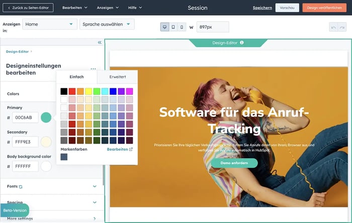 Screenshot CMS-System CMS Hub HubSpot