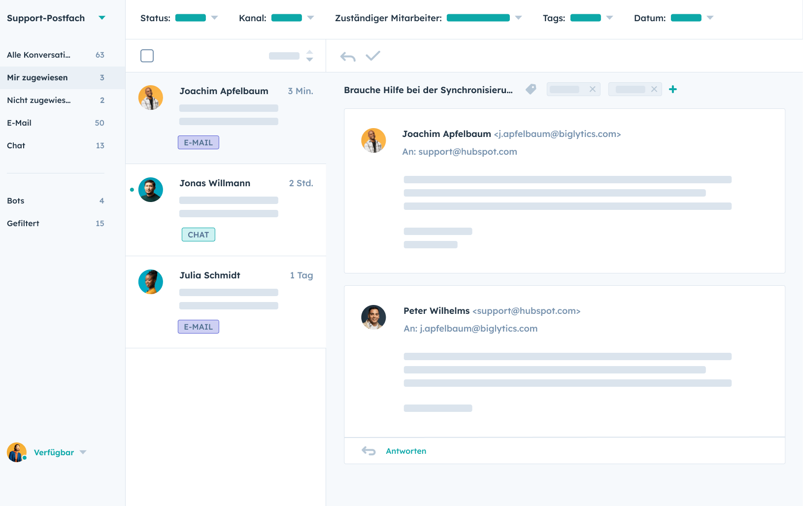 Screenshot aus der HubSpot Kundensupport-Software