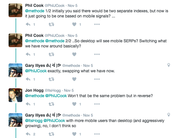 Twitter-Kommentare von Gary Illyes zur Mobile-First-Indexierung bei Google