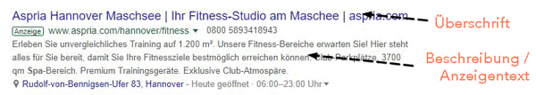 google ads beispiel für anzeigentext und überschrift