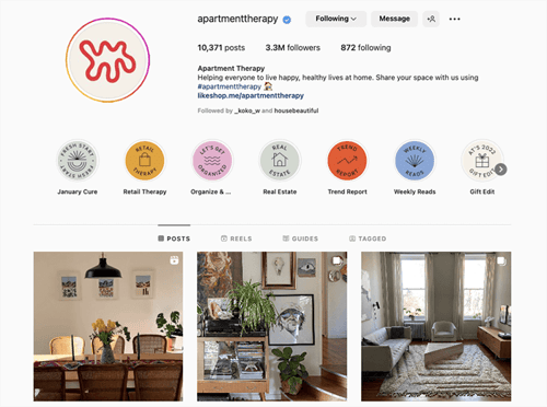 Instagram-Profil von Apartment Therapy