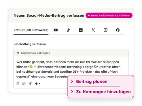 Social Media Beitraege in HubSpot planen - vereinfachte Darstellung