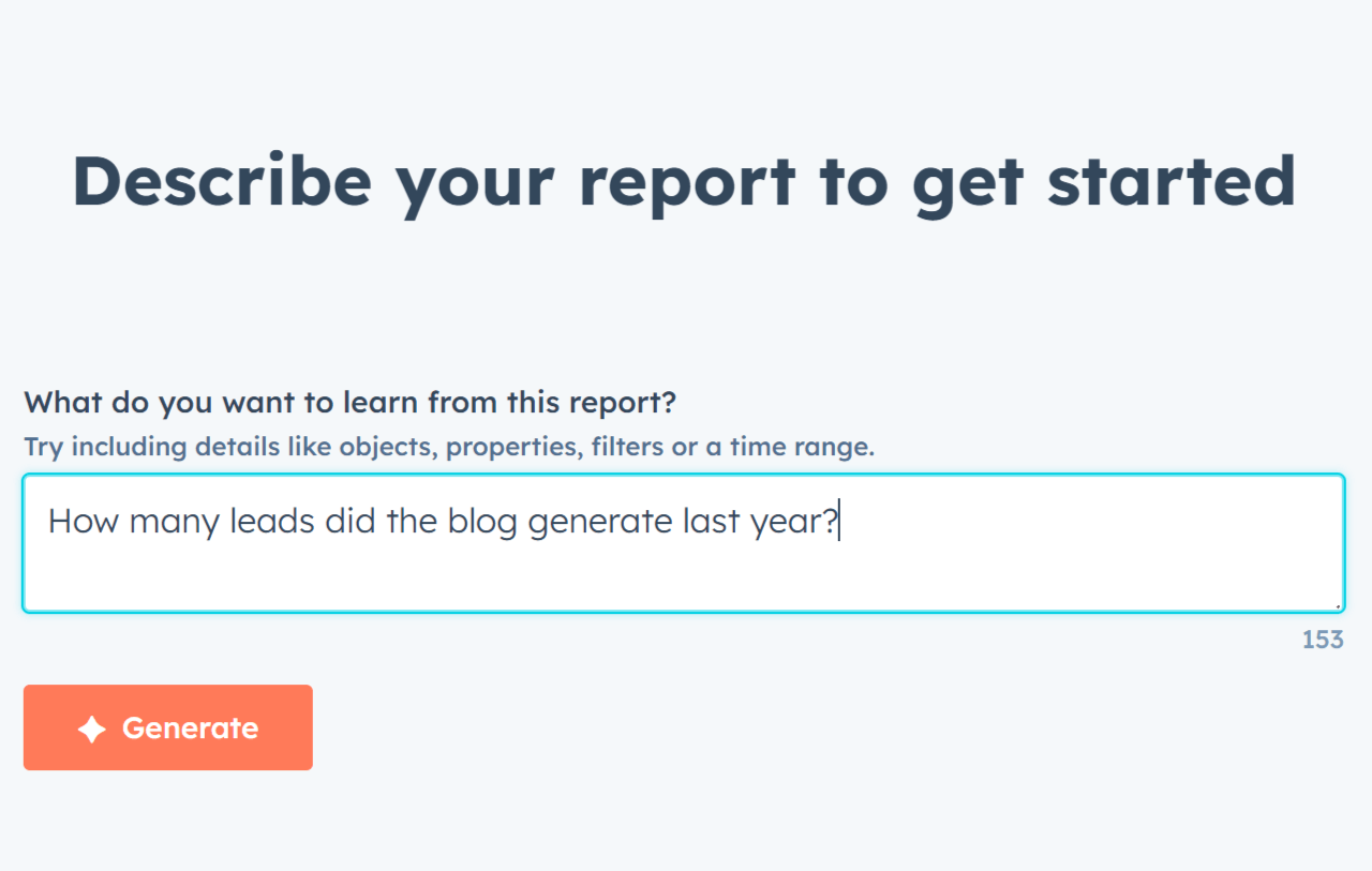Screenshot wie man mit einen Prompt in HubSpot eine Bericht erstellen kann 