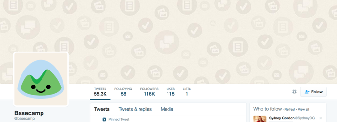 Beispiel eines gelungenen Twitter-Titelbilds - Basecamp Beispiel eines gelungenen Twitter-Titelbilds - Basecamp