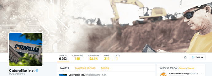 Beispiel eines gelungenen Twitter-Titelbilds - Caterpillar Inc. Beispiel eines gelungenen Twitter-Titelbilds - Caterpillar Inc.