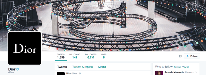 Beispiel eines gelungenen Twitter-Titelbilds - Dior Beispiel eines gelungenen Twitter-Titelbilds - Dior