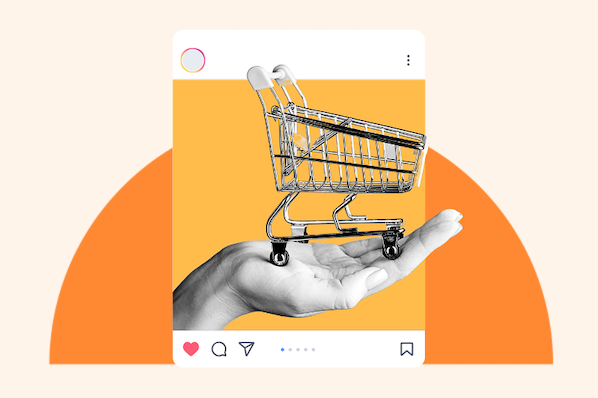 Instagram-Feed indem man einen Einkaufswagen auf einer Hand sieht als Symbol fuer E-Commerce Trends
