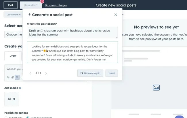hubspot’s ai social media post generator