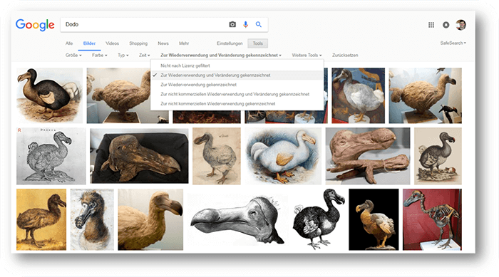 Creative-Commons-Bildersuche bei Google