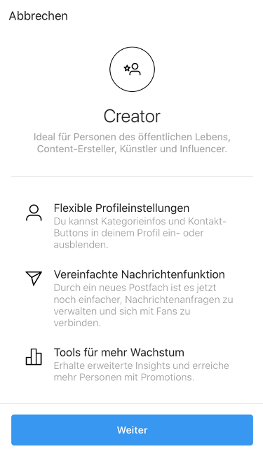 instagram-creator-profil funktionen