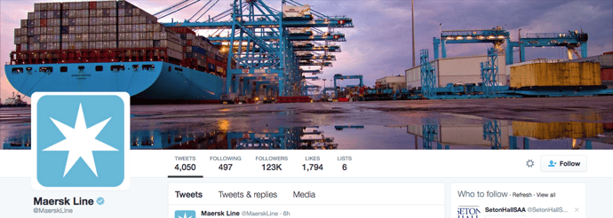 Beispiel eines gelungenen Twitter-Titelbilds - Maersk Line Beispiel eines gelungenen Twitter-Titelbilds - Maersk Line