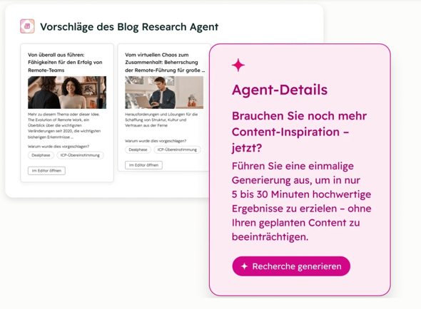 Screenshot aus HubSpot Agent Hub-Blog-Research-Assistant