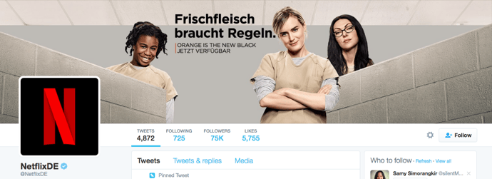 Beispiel eines gelungenen Twitter-Titelbilds - Netflix Deutschland