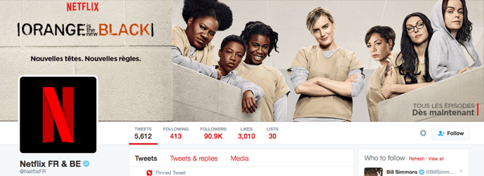 Beispiel eines gelungenen Twitter-Titelbilds - Netflix Frankreich Beispiel eines gelungenen Twitter-Titelbilds - Netflix Frankreich