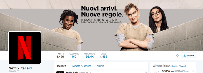 Beispiel eines gelungenen Twitter-Titelbilds - Netflix Italien Beispiel eines gelungenen Twitter-Titelbilds - Netflix Italien