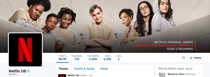 Beispiel eines gelungenen Twitter-Titelbilds - Netflix Beispiel eines gelungenen Twitter-Titelbilds - Netflix
