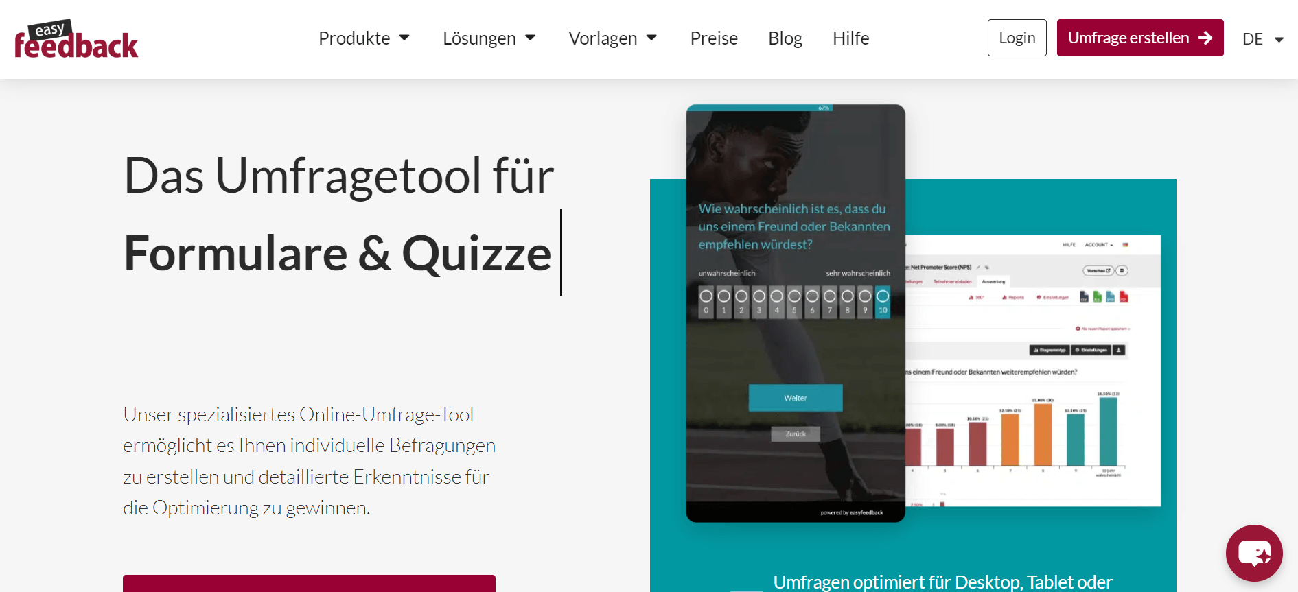 Screenshot der Easy Feedback Seite