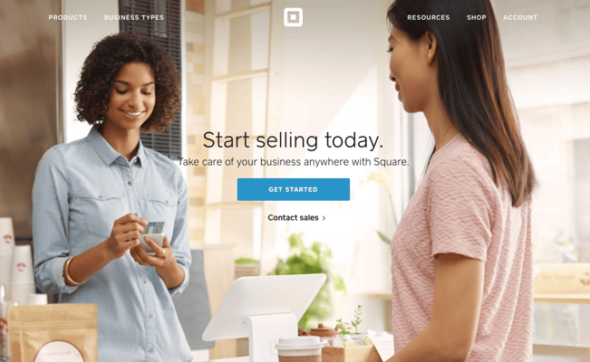 Call-to-Action auf der Homepage von Square