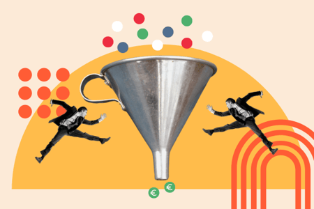 Sales Funnel mit Hilfe eines Trichters symbolisch dargestellt 