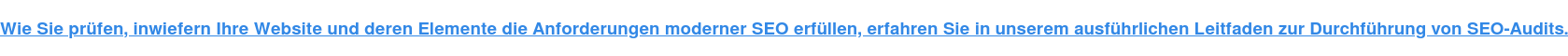 Wie Sie prüfen, inwiefern Ihre Website und deren Elemente die Anforderungen moderner SEO erfüllen, erfahren Sie in unserem ausführlichen Leitfaden zur Durchführung von SEO-Audits.