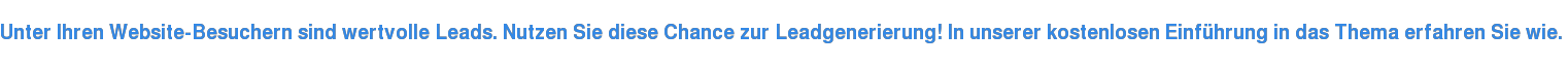 Unter Ihren Website-Besuchern sind wertvolle Leads. Nutzen Sie diese Chance zur Leadgenerierung! In unserer kostenlosen Einführung in das Thema erfahren Sie wie.