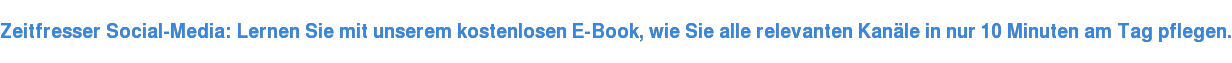 Zeitfresser Social-Media: Lernen Sie mit unserem kostenlosen E-Book, wie Sie alle relevanten Kanäle in nur 10 Minuten am Tag pflegen.