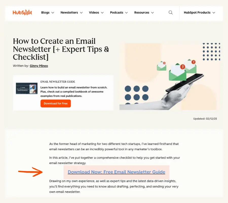 Beispiel für Personalisierung: CTA für neue Nutzerinnen und Nutzer im HubSpot-Blog