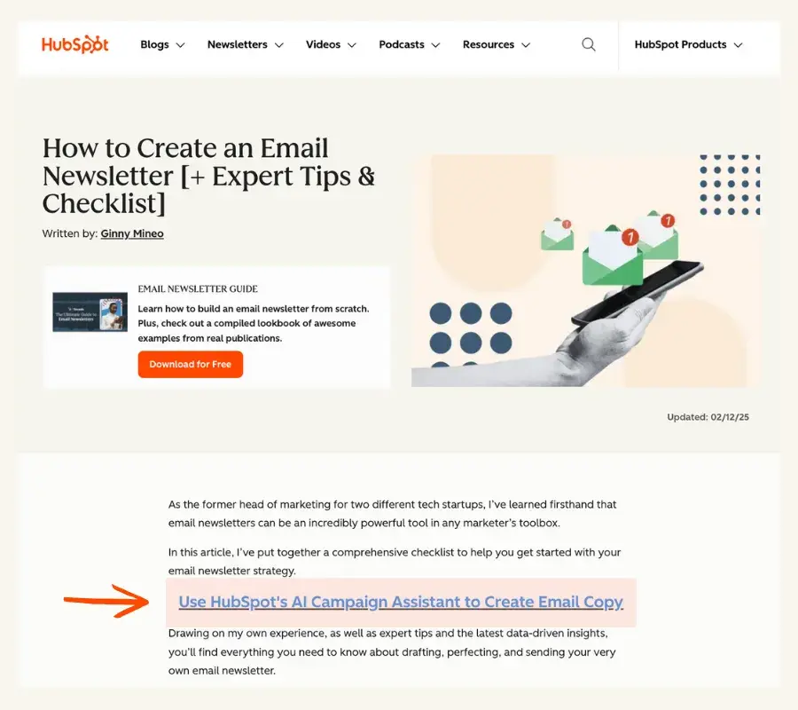Beispiel für Personalisierung, CTA für Bestandskundschaft auf HubSpot-Blog