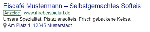 Beispiel einer Anzeige mit Standorterweieterung