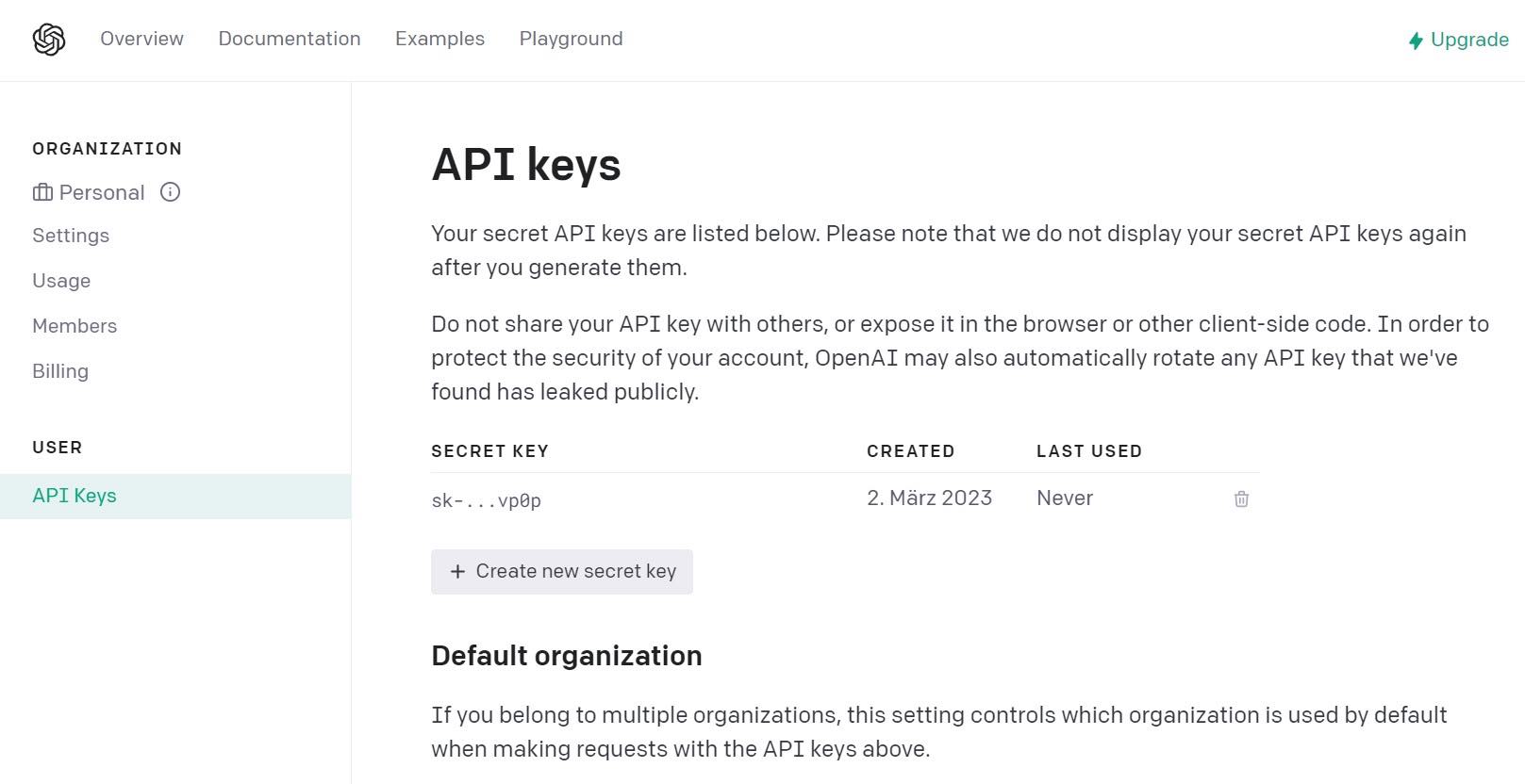 Screenshot ChatGPT API Key erstellen