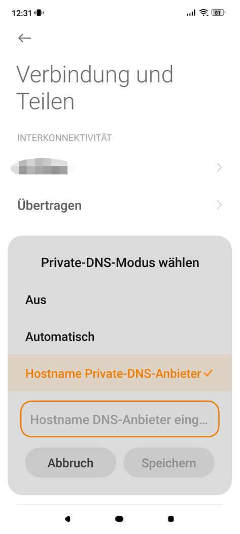Einstellungen Android um DNS-Server zu ändern