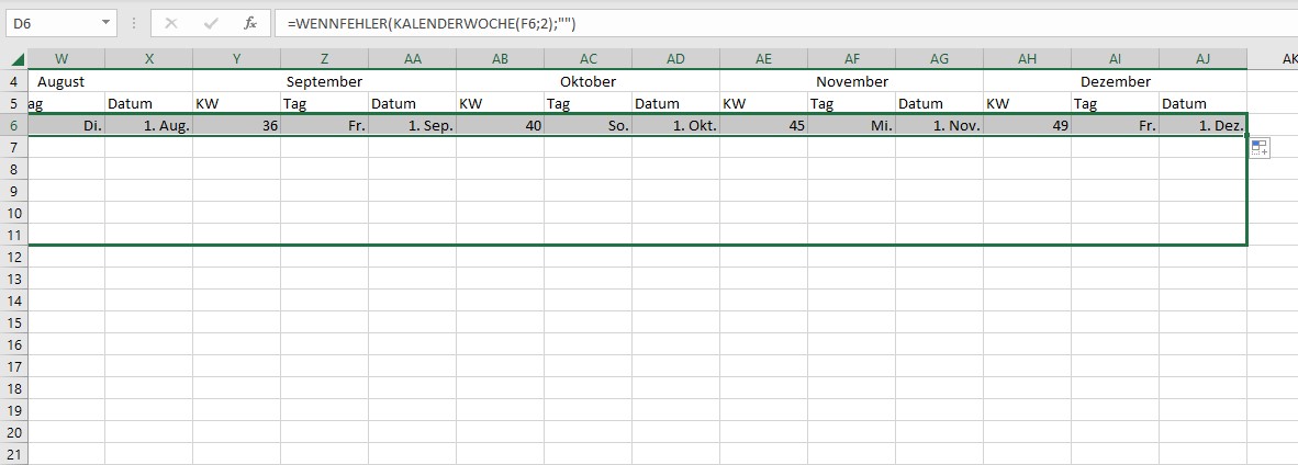 Screenshot Kalender in Excel erstellen