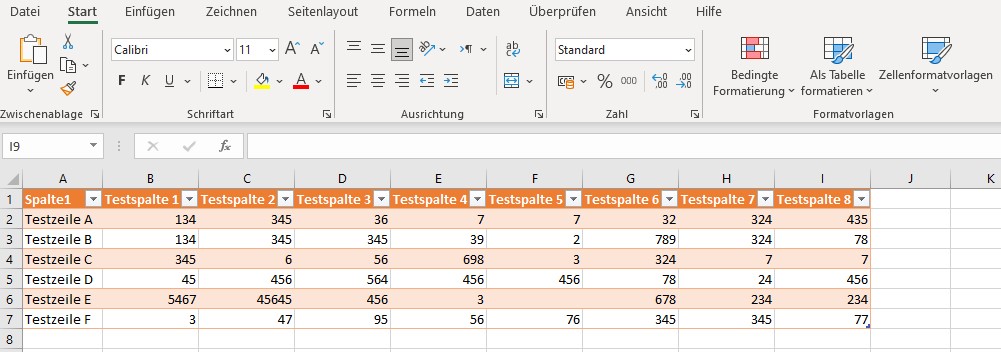 Der Screenshot der Excel-Tabelle zeigt, wie die fertig formatierte Tabelle im Anschluss aussieht.