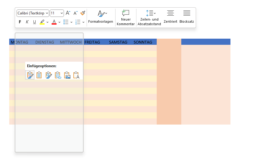 Screenshot der Excel-Tabelle eingefügt bei Word.