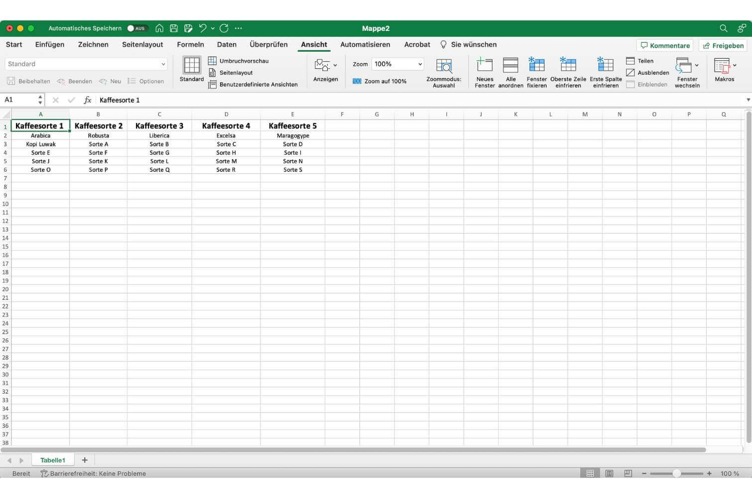 Screenshot von Microsoft Excel, wie man Spalten markiert.