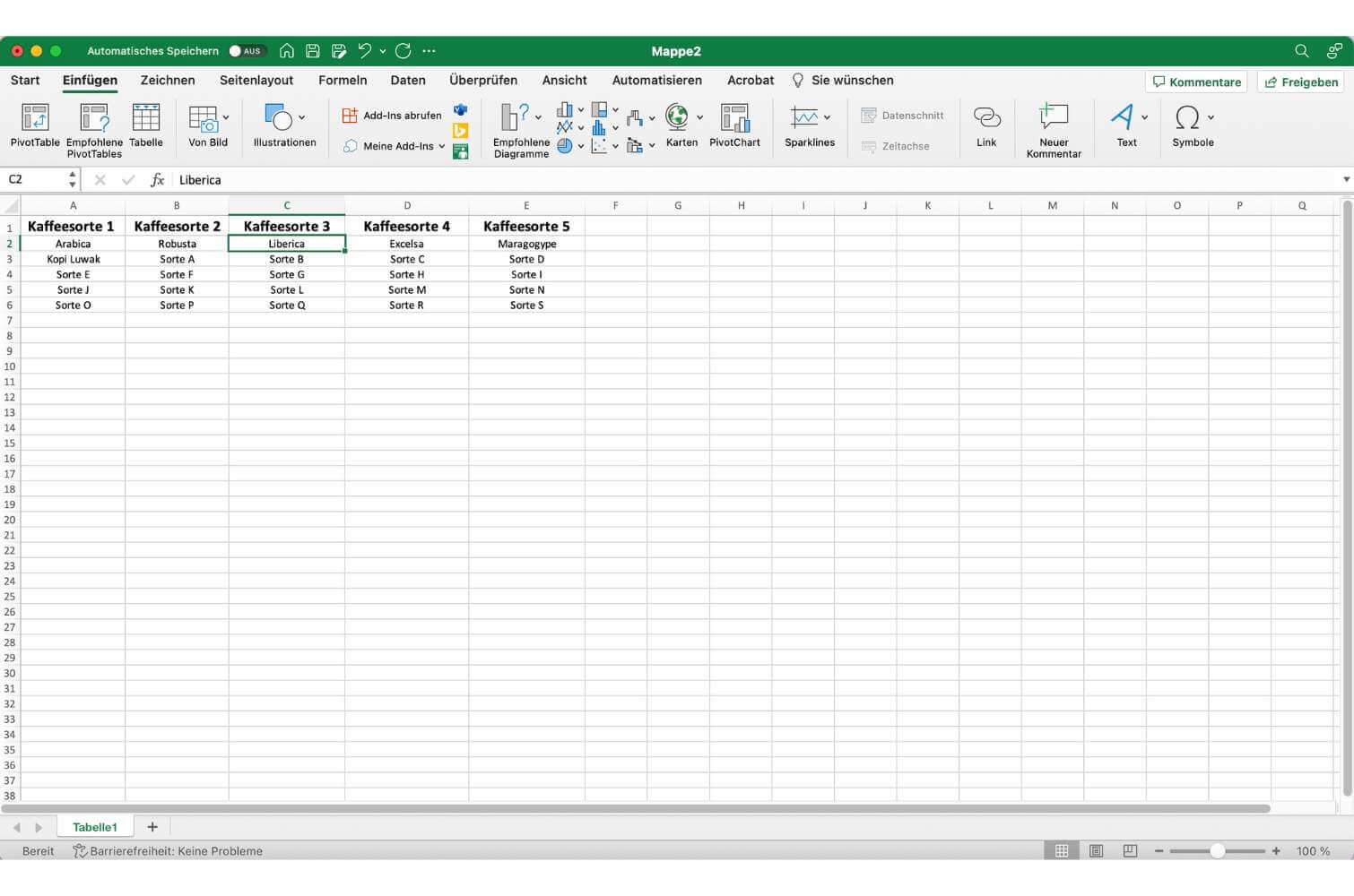 Screenshot von der Fixierung der Spalten bei Microsoft Excel.