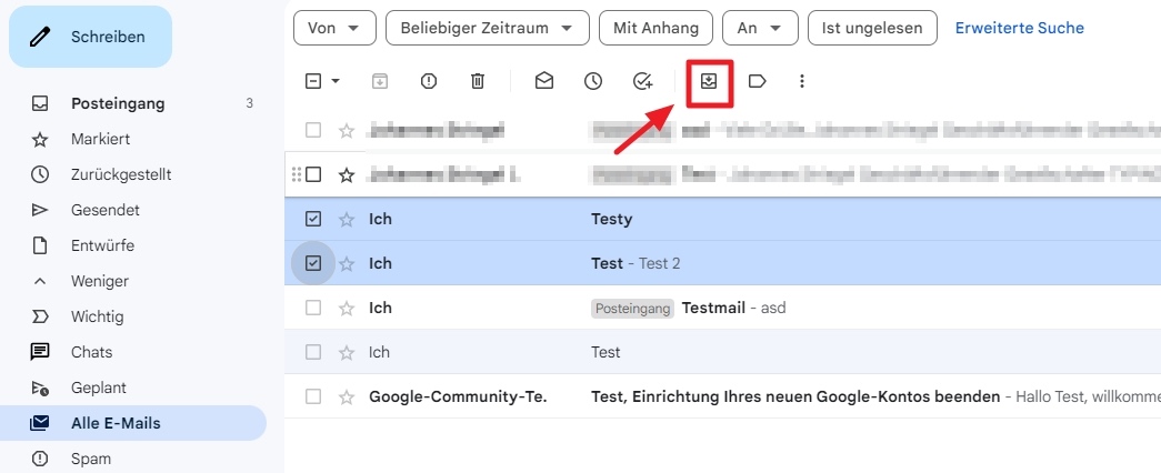 Screenshot von Gmail