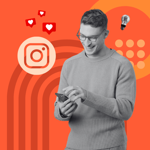 Mann sucht nach Instagram-Hacks, Tipps und Tricks auf Smartphone