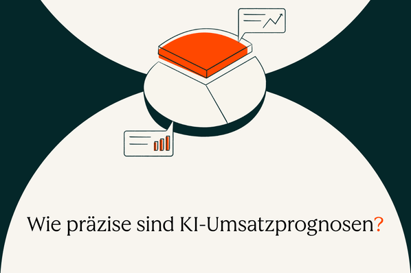 KI-Sales-Forecasting: Tortendiagramm mit Trendkurve und Balkendiagramm, Titel „Wie präzise sind KI-Umsatzprognosen?“