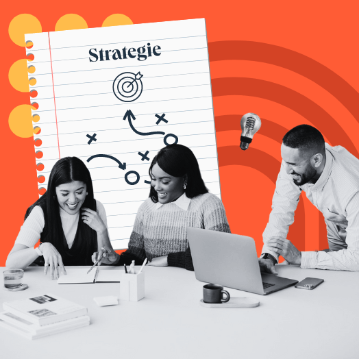 Team arbeitet zusammen an Strategieentwicklung für Unternehmen
