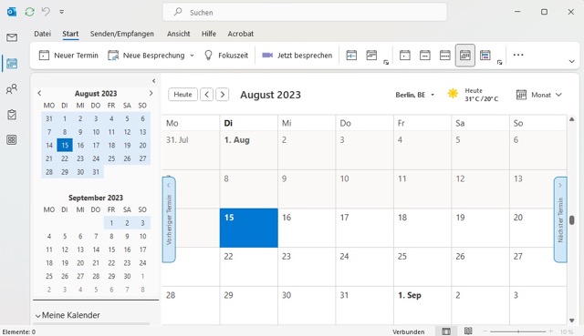 Auch über Outlook können Sie ein Meeting über die Registerkarte  „Kalender“ erstellen.