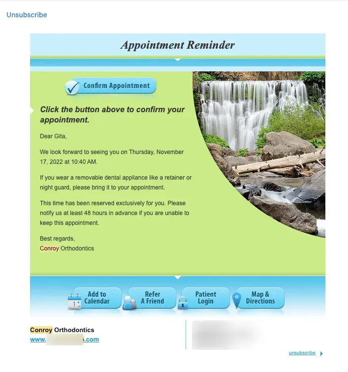 Screenshot einer Marketing-E-Mail mit Termin-Erinnerung