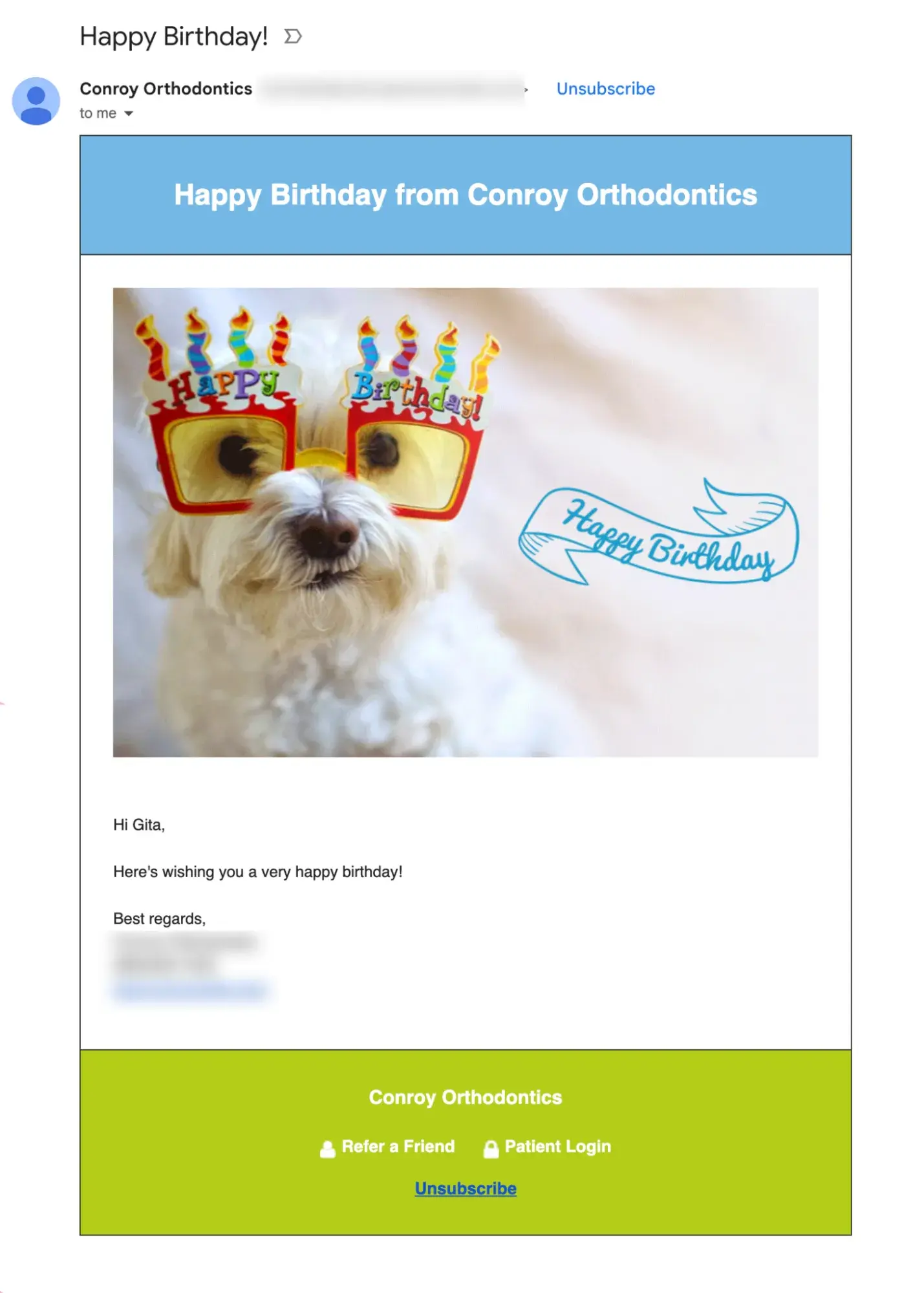 Marketing-E-Mail einer Zahnarzt-Praxis