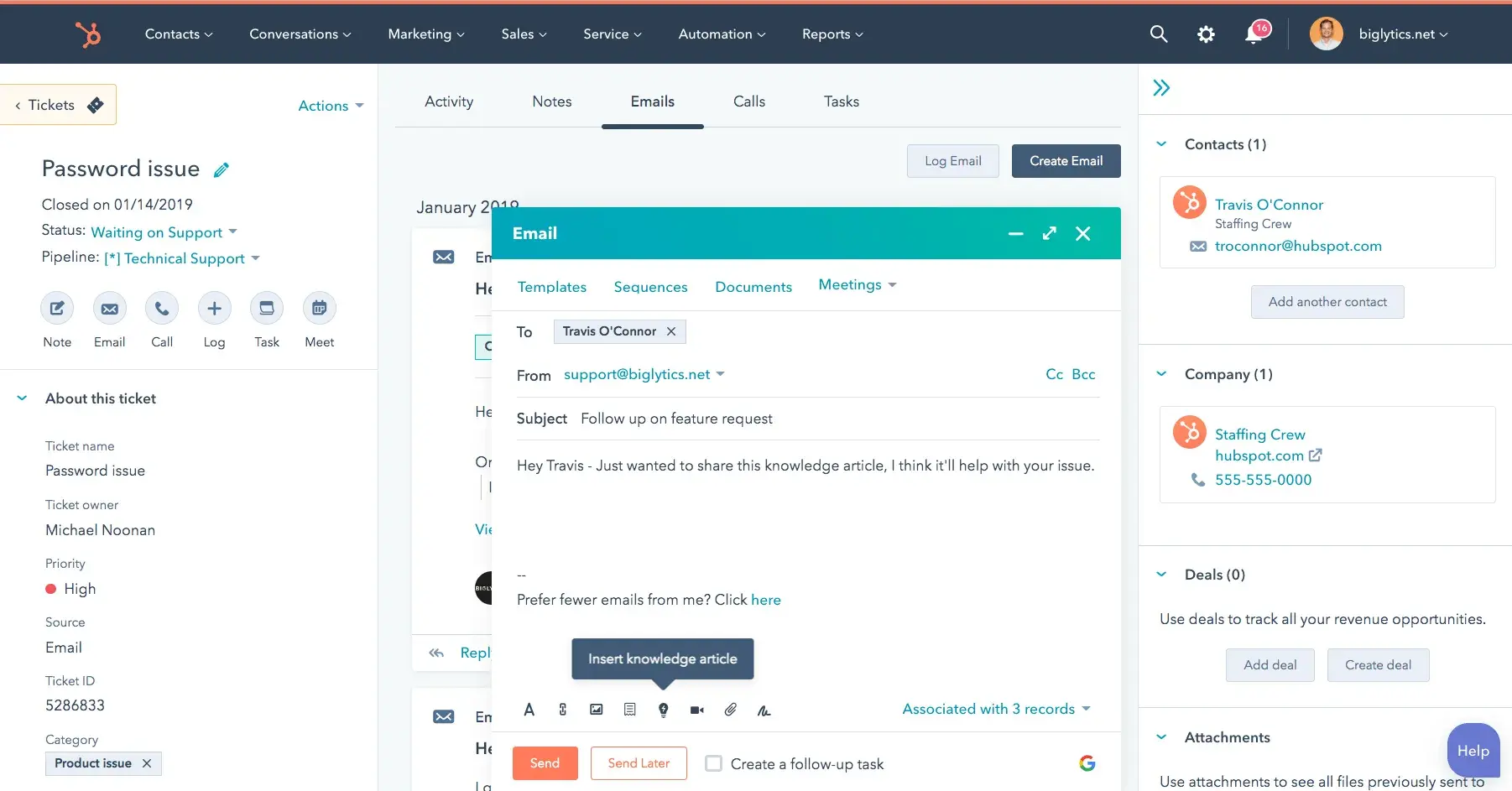 Screenshot der Benutzeroberfläche der E-Mail-Marketing-Software von HubSpot
