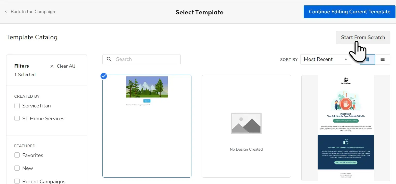 Screenshot der Benutzeroberfläche der E-Mail-Marketing-Software von ServiceTitan