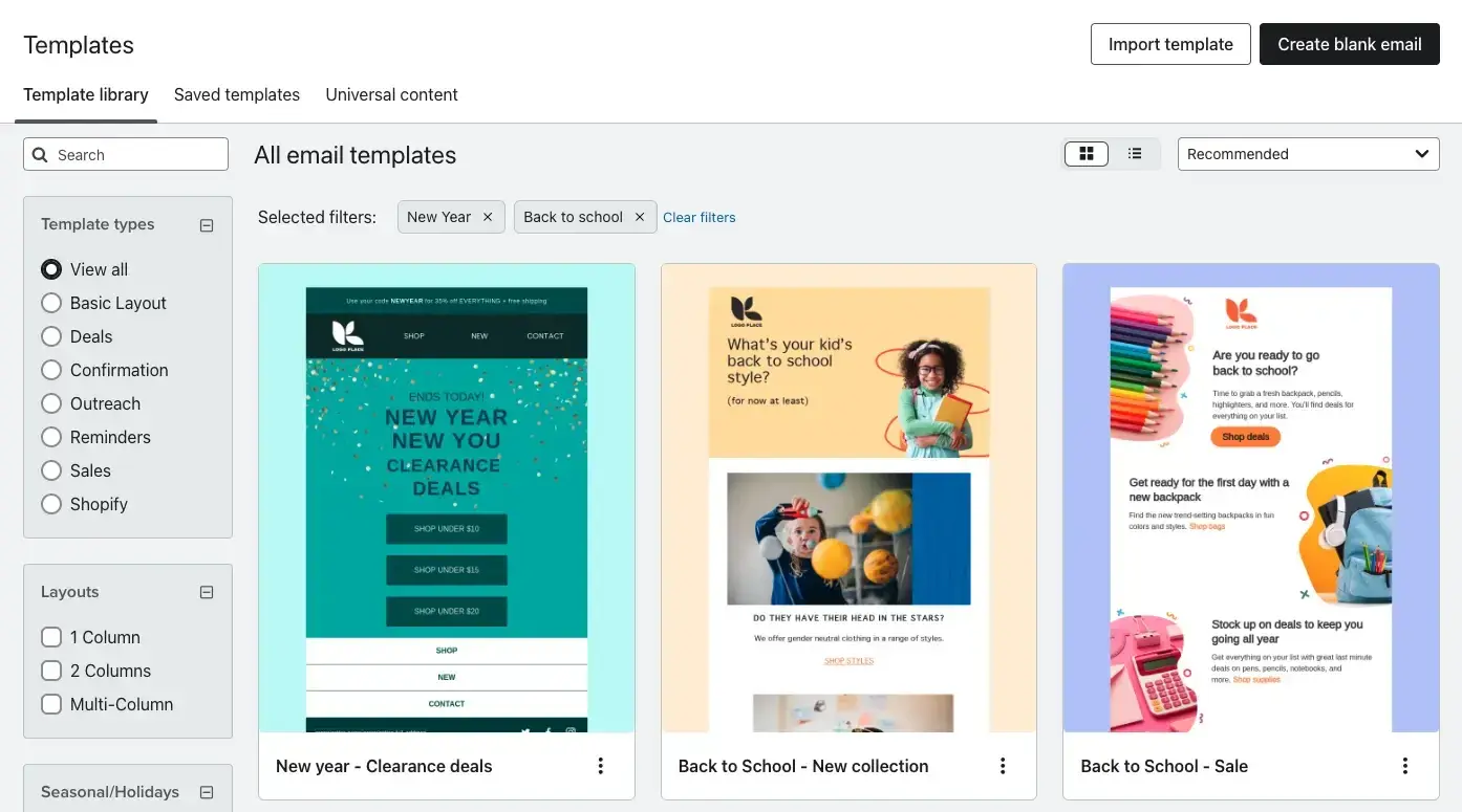 Ein Screenshot der Klaviyo E-Mail-Marketing-Benutzeroberfläche für die Event-Planung